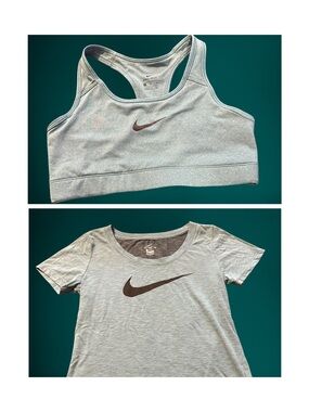 Nike Light Green Sports Bra & Tee Set with Brown Swoosh